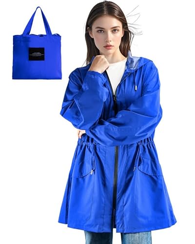 LAMA Regenmantel Damen Wasserdicht Regenponcho Regenjacke Ultraleicht Atmungsaktiv Regencape mit Kapuze Regenschutzbekleidung Raincoat Outdoorjacke für Fahrrad Wandern Camping Reisen, Königsblau M von LAMA