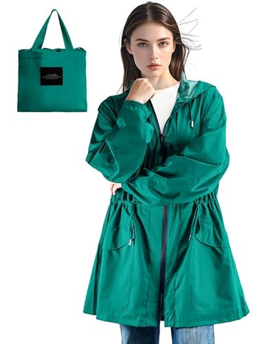 LAMA Regenmantel Damen Wasserdicht Regenponcho Regenjacke Ultraleicht Atmungsaktiv Regencape mit Kapuze Regenschutzbekleidung Raincoat Outdoorjacke für Fahrrad Wandern Camping Reisen, Smaragdgrün XL von LAMA