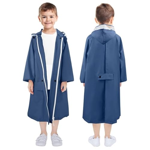 LAMA Regenmantel Kinder, Regenponcho Mädchen Leichter Kinder Regenjacke, Wiederverwendbar Regenbekleidung Regencape mit Kapuze & Rucksackabdeckung, Raincoat für Fahrrad Wandern Camping, Navy Blau M von LAMA