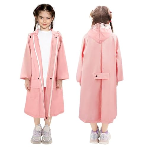 LAMA Regenmantel Kinder, Regenponcho Mädchen Leichter Kinder Regenjacke, Wiederverwendbar Regenbekleidung Regencape mit Kapuze & Rucksackabdeckung, Raincoat für Fahrrad Wandern Camping Reisen, Rosa M von LAMA