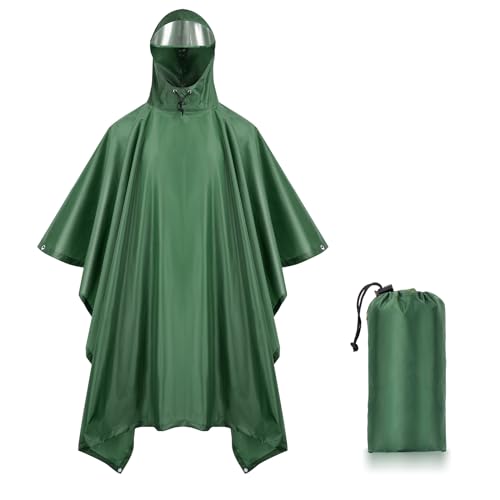 LAMA Regenponcho Regenjacke für Damen Herren, Wasserdicht Regencape, 3 in 1 Multifunktionaler Regenmantel Regenschutzbekleidung für Camping/Picknick/Trekking/Angeln/Fahrrad/Motorrad/Wandern, Grün von LAMA