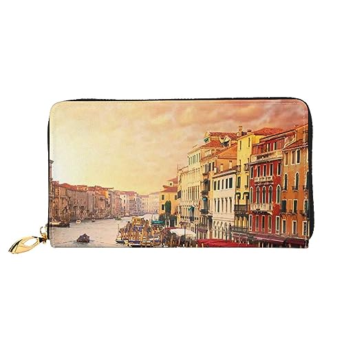 LAMAME 3 Chocolate Chip Cookies with Different Expressions Printed Large Travel Wallet Men Women Zip Clutch Card Holder, Schöner Kanalblick in Venedig, Einheitsgröße von LAMAME