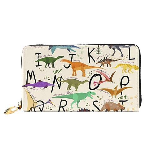 LAMAME 3 Chocolate Chip Cookies with Different Expressions Printed Large Travel Wallet Men Women Zip Clutch Card Holder, Stilvolle Lern-Alphabete mit Dinosauriern, Einheitsgröße von LAMAME