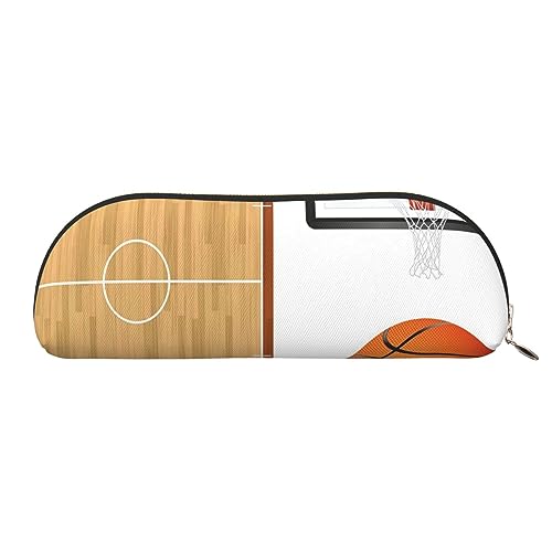 LAMAME Basketball Court Backboard Gedruckt Halbrund Reißverschluss Stift Tasche Tragbare Schreibwaren Beutel Leder Tasche Fall, Basketballplatz-Rückwand, Einheitsgröße, Münzbeutel von LAMAME