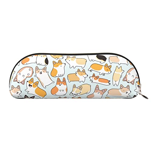 LAMAME Basketball Court Backboard Gedruckt Halbrund Reißverschluss Stift Tasche Tragbare Schreibwaren Beutel Leder Tasche Fall, Corgi Dog, Einheitsgröße, Münzbeutel von LAMAME