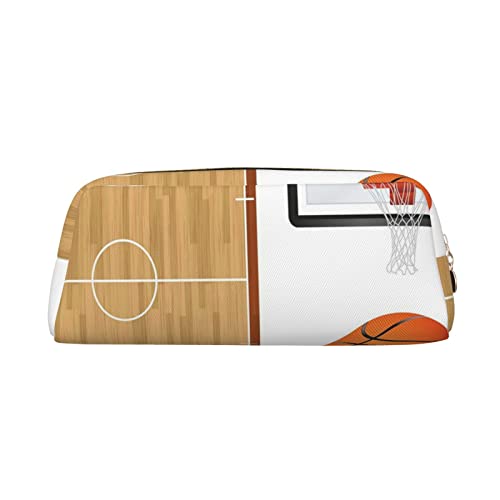 LAMAME Basketball Court Backboard Gedruckt Reißverschluss Stift Fall Tragbare Schreibwaren Beutel Ledertasche Tasche, Basketballplatz-Rückwand, Einheitsgröße, Münzbeutel von LAMAME