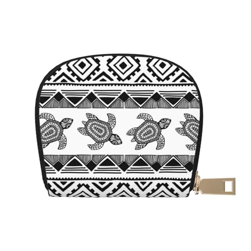 LAMAME Basketball Court Backboard Printed Leather Shell Card Bag Credit Card Holder Zip Card Holder Wallet, Ethnische Schildkröte, gestreift, Einheitsgröße von LAMAME