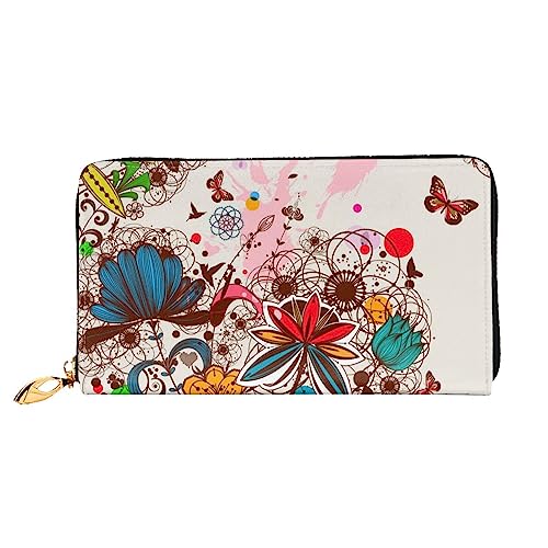 LAMAME Bunte Blume Schmetterling Gedruckt Große Reise Brieftasche Männer Frauen Reißverschluss Kupplung Kartenhalter, Blumen/Schmetterling, Einheitsgröße von LAMAME