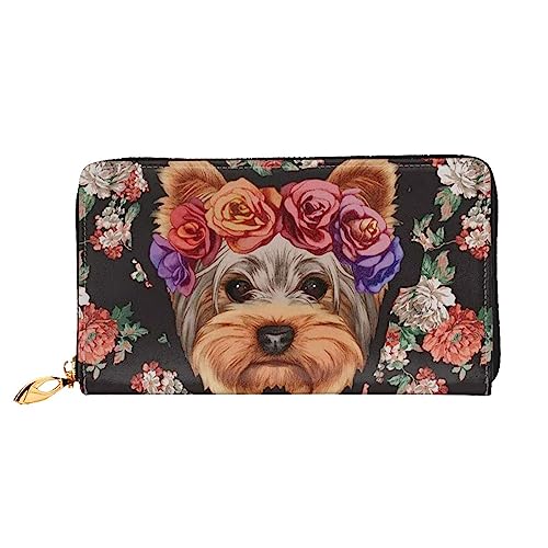 LAMAME Bunte Blume Schmetterling Gedruckt Große Reise Brieftasche Männer Frauen Reißverschluss Kupplung Kartenhalter, Yorkie Floral, Einheitsgröße von LAMAME