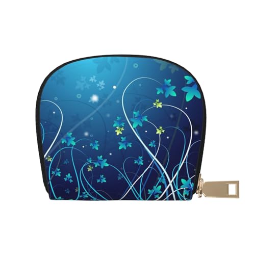 LAMAME Bunte Blume Schmetterling Gedruckt Leder Shell Karte Tasche Kreditkartenhalter Reißverschluss Kartenhalter Brieftasche, Blue Swirl, Einheitsgröße von LAMAME