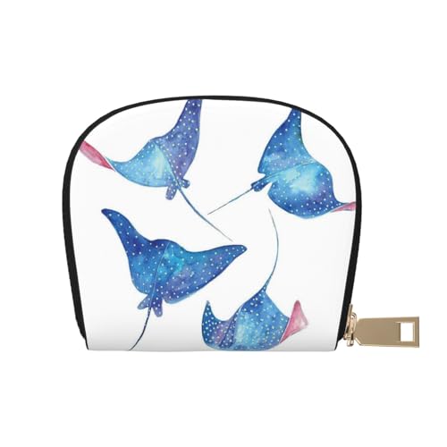 LAMAME Bunte Blume Schmetterling Gedruckt Leder Shell Karte Tasche Kreditkartenhalter Reißverschluss Kartenhalter Brieftasche, Meerestiere Stachelrochen, Einheitsgröße von LAMAME