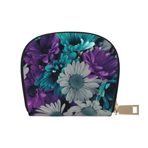 LAMAME Bunte Blume Schmetterling Gedruckt Leder Shell Karte Tasche Kreditkartenhalter Reißverschluss Kartenhalter Brieftasche, Violett/Weiß mit Blumenmuster, Einheitsgröße von LAMAME