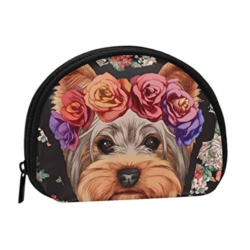 LAMAME Bunte Blume Schmetterling gedruckt Münze Geldbörse Mini Münze Organizer Tragbare Multifunktionale Aufbewahrungstasche, Yorkie Floral, Einheitsgröße von LAMAME