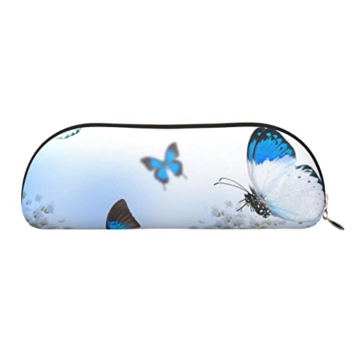 LAMAME Bunte Blume Schmetterling gedruckt halbrunde Reißverschluss Stift Tasche Tragbare Schreibwaren Beutel Leder Tasche Fall, blau mit schmetterlingen, Einheitsgröße, Münzbeutel von LAMAME