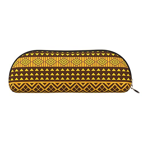 LAMAME Bunte Hand gezeichnete Kunst mit Boho Stil Pfeile Gedruckt halbrunde Reißverschluss Stift Tasche Tragbare Schreibwaren Beutel Ledertasche Fall, Gelbe und braune Dreiecke, Einheitsgröße, von LAMAME