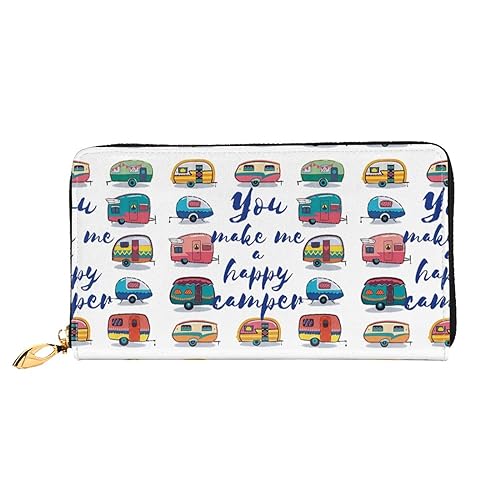 LAMAME Dackel Gedruckt Große Reise Brieftasche Männer Frauen Reißverschluss Clutch Kartenhalter, You Make Me Happy Camper Anhänger, Einheitsgröße von LAMAME