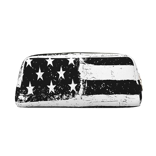 LAMAME Dackel gedruckt Reißverschluss Stift Fall Tragbare Schreibwaren Beutel Ledertasche Tasche, Schwarze und weiße amerikanische Flagge, Einheitsgröße, Münzbeutel von LAMAME