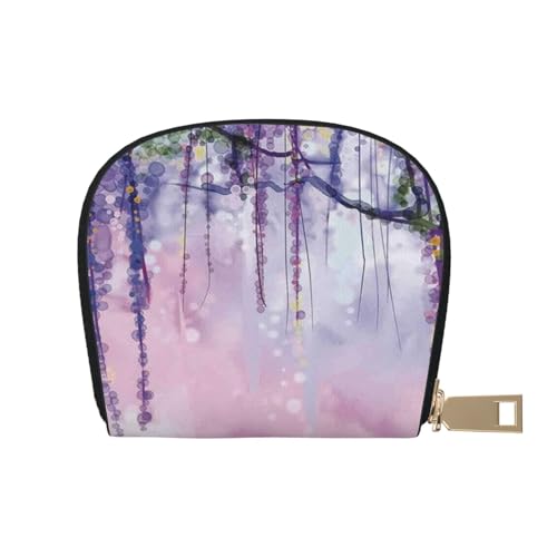 LAMAME Floral Ivy Blossoms Tree Printed Leather Shell Card Bag Credit Card Holder Zip Card Holder Wallet, Glyzinien-Blumen mit verträumten Farben, Einheitsgröße von LAMAME