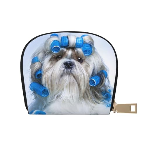 LAMAME Floral Ivy Blossoms Tree Printed Leather Shell Card Bag Credit Card Holder Zip Card Holder Wallet, Shih Tzu Hund, Einheitsgröße von LAMAME