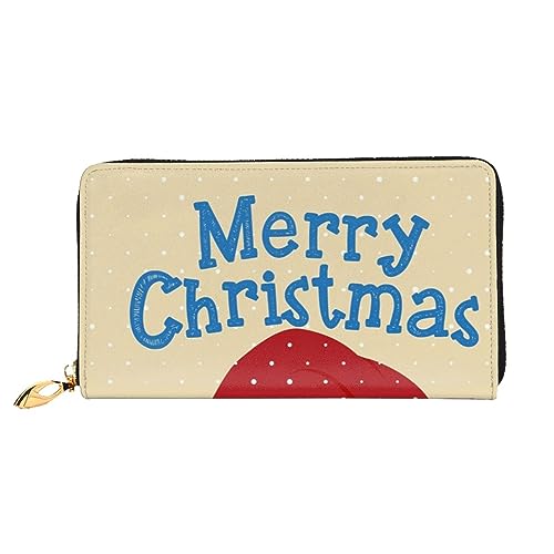 LAMAME Frohe Weihnachten bedruckte Ledergeldbörse mit Reißverschlusstasche lange Kupplung tragbare Reisebrieftasche, Weihnachten, Einheitsgröße von LAMAME