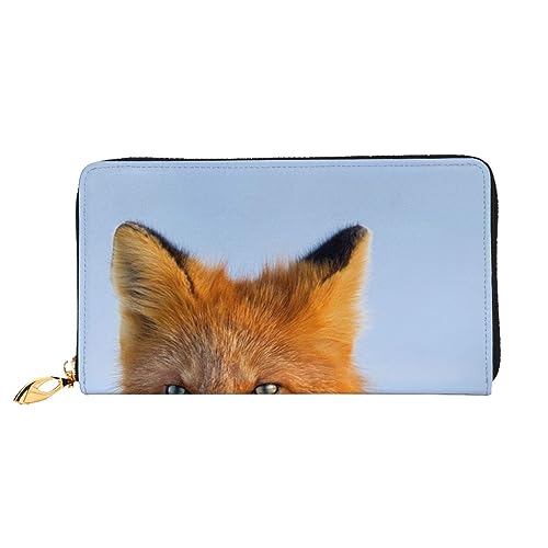 LAMAME Frohe Weihnachten bedruckte Ledergeldbörse mit Reißverschlusstasche lange Kupplung tragbare Reisebrieftasche, fuchs, Einheitsgröße von LAMAME