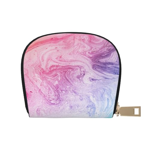 LAMAME Gold Dollar Zeichen Gedruckt Leder Shell Karte Tasche Kreditkartenhalter Reißverschluss Kartenhalter Brieftasche, Bunte Marmor-Pastell-Pink, Blau, Violett, Einheitsgröße von LAMAME