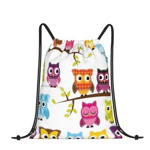 LAMAME Gold Dollar Zeichen gedruckt Kordelzug Rucksack Casual Sport Rucksack Neutral Turnbeutel, Eulen auf Ästen, One size von LAMAME