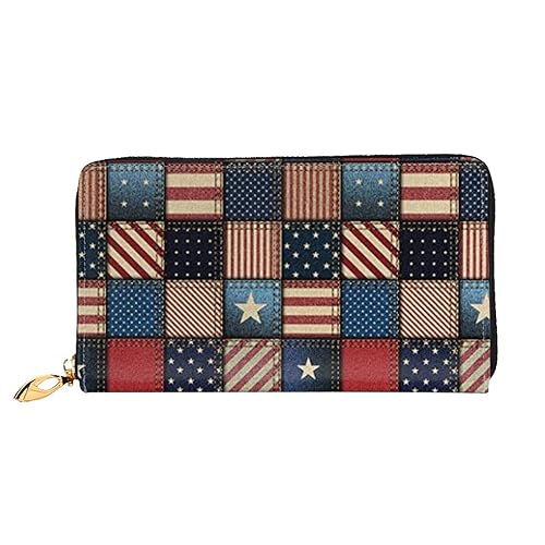 LAMAME Hirsch Gedruckt Große Reise Brieftasche Männer Frauen Reißverschluss Clutch Kartenhalter, Amerikanische Flagge Patchwork, Einheitsgröße von LAMAME