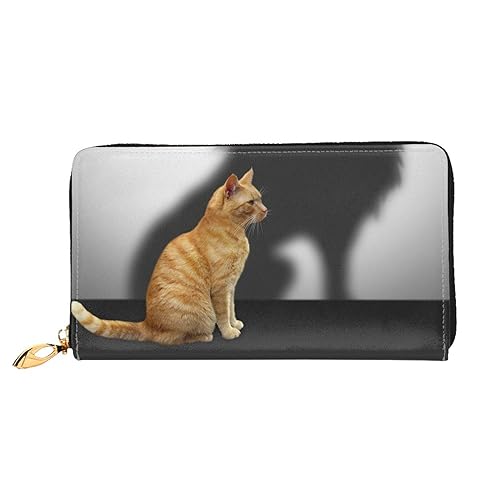 LAMAME Hirsch Gedruckt Große Reise Brieftasche Männer Frauen Reißverschluss Clutch Kartenhalter, Katze mit Löwen-Schatten, Einheitsgröße von LAMAME