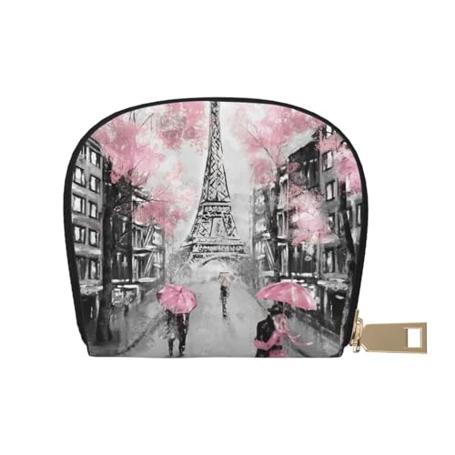 LAMAME Hirsch Gedruckt Leder Shell Karte Tasche Kreditkarte Halter Reißverschluss Kartenhalter Brieftasche, Paris Street Eiffelturm Pink Floral, Einheitsgröße von LAMAME