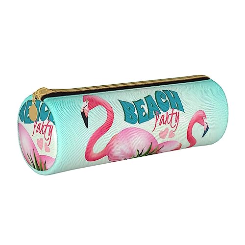 LAMAME Hirsch gedruckt Runde Reißverschluss Stift Tasche Tragbare Schreibwaren Beutel Leder Tasche Fall, Tropischer Flamingo, Einheitsgröße, Münzbeutel von LAMAME
