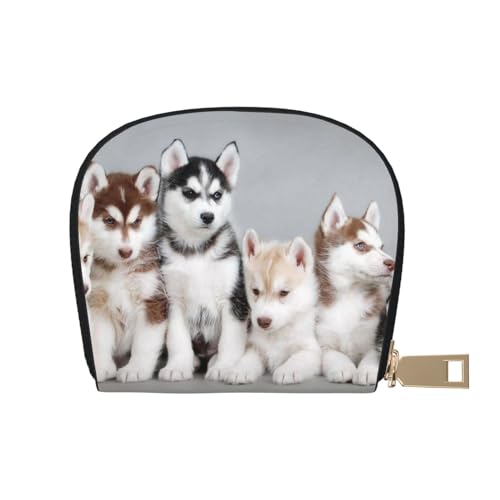 LAMAME I Know The Plans Have You Declares Lord Printed Leather Shell Card Bag Credit Card Holder Zip Card Holder Wallet, Husky Welpen Hunde, Einheitsgröße von LAMAME