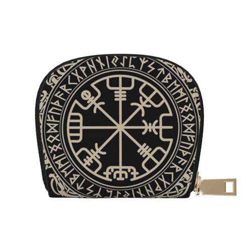 LAMAME I Know The Plans Have You Declares Lord Printed Leather Shell Card Bag Credit Card Holder Zip Card Holder Wallet, Magisches Design nordische Runen Kompass, Einheitsgröße von LAMAME