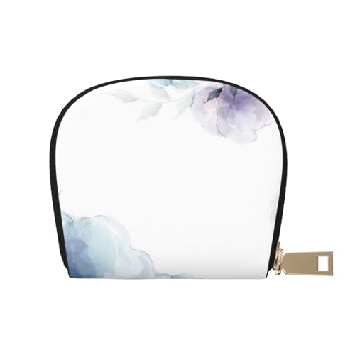 LAMAME Kaninchen in verschiedenen Posen Springen Laufen Bedruckte Leder Shell Karte Tasche Kreditkartenhalter Reißverschluss Kartenhalter Brieftasche, Blaue, violette Blumen und grüne Blätter, von LAMAME