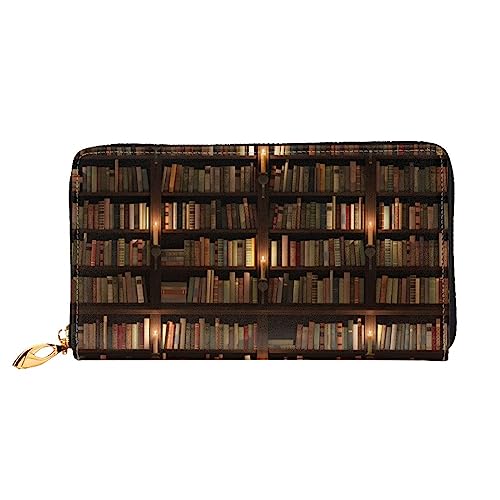 LAMAME Kleine Jungen und Mädchen in Feuerwehrleuten bedruckte große Reise-Geldbörse Männer Frauen Reißverschluss Clutch Kartenhalter, Bibliothek Bücherregal Buch, Einheitsgröße von LAMAME