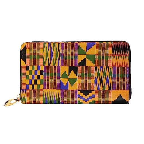 LAMAME Lavendel Wiese bei Sonnenuntergang Frühling Gedruckt Große Reise Brieftasche Männer Frauen Reißverschluss Clutch Kartenhalter, Afrikanisches Ethno-Muster, Einheitsgröße von LAMAME