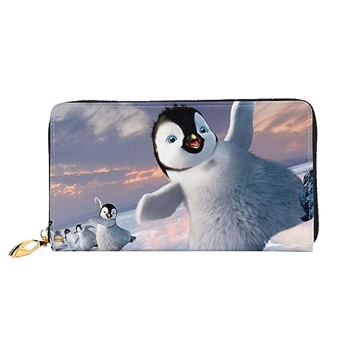 LAMAME Lavendel Wiese bei Sonnenuntergang Frühling Gedruckt Große Reise Brieftasche Männer Frauen Reißverschluss Clutch Kartenhalter, Happy Pinguin, Einheitsgröße von LAMAME