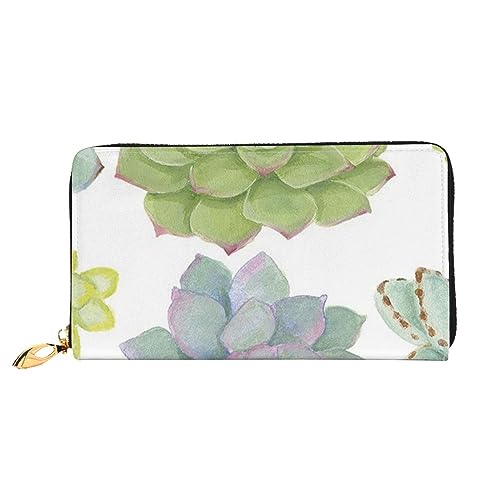 LAMAME Lavendel Wiese bei Sonnenuntergang Frühling Gedruckt Große Reise Brieftasche Männer Frauen Reißverschluss Clutch Kartenhalter, Kaktus-Saukkulenten, Einheitsgröße von LAMAME