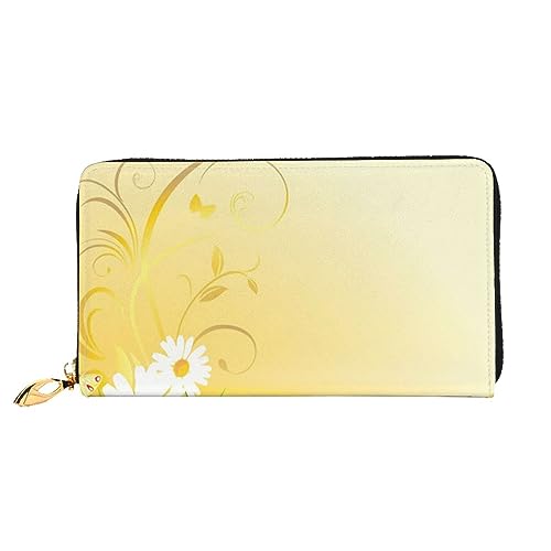 LAMAME Lavendel Wiese bei Sonnenuntergang Frühling Gedruckt Große Reise Brieftasche Männer Frauen Reißverschluss Clutch Kartenhalter, Kamille Blumen fliegende Schmetterlinge, Einheitsgröße von LAMAME