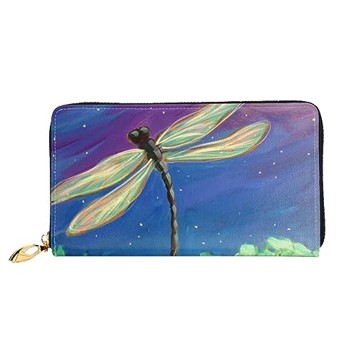 LAMAME Lavendel Wiese bei Sonnenuntergang Frühling Gedruckt Große Reise Brieftasche Männer Frauen Reißverschluss Clutch Kartenhalter, Libellen-Malerei, Einheitsgröße von LAMAME