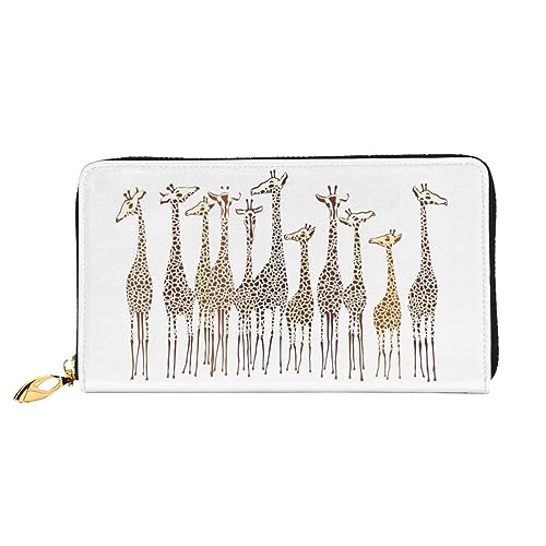 LAMAME Lavendel Wiese bei Sonnenuntergang Frühling Gedruckt Große Reise Brieftasche Männer Frauen Reißverschluss Clutch Kartenhalter, Niedliche Cartoon-Giraffen, Einheitsgröße von LAMAME