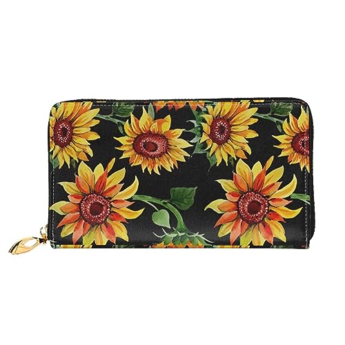 LAMAME Lavendel Wiese bei Sonnenuntergang Frühling Gedruckt Große Reise Brieftasche Männer Frauen Reißverschluss Clutch Kartenhalter, Schöne Sonnenblumen, Einheitsgröße von LAMAME