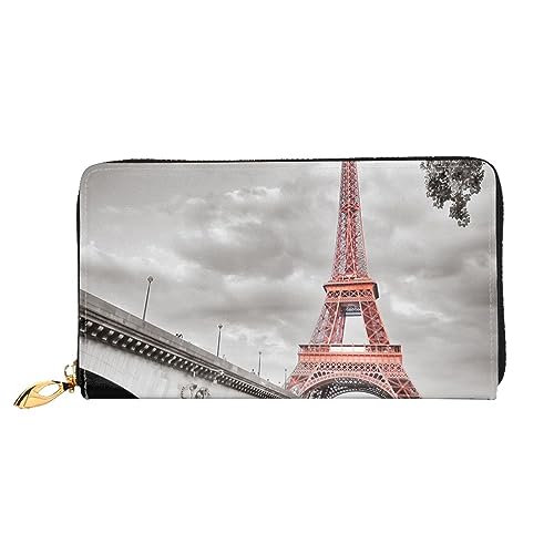 LAMAME Lavendel Wiese bei Sonnenuntergang Frühling Gedruckt Große Reise Brieftasche Männer Frauen Reißverschluss Clutch Kartenhalter, Tower Paris, Einheitsgröße von LAMAME