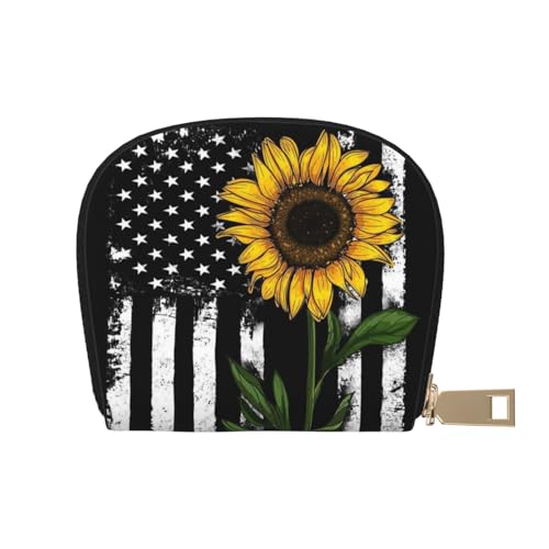 LAMAME Lila Schmetterlinge gedruckt Leder Kartenetui Kreditkartenetui Visitenkartenhalter, Sonnenblume und amerikanische Flagge, Einheitsgröße von LAMAME