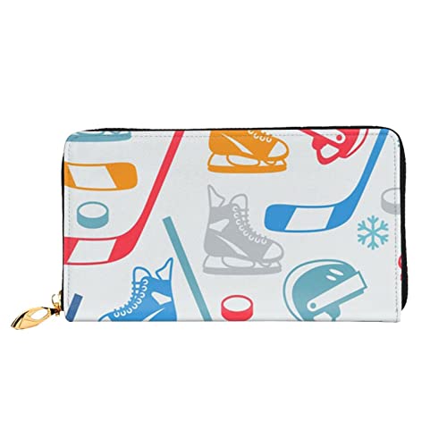 LAMAME Lobster and Crab Printed Leather Wallet with Zip Pocket Long Clutch Portable Travel Wallet, Hockey Elements Kreatives Muster, Einheitsgröße von LAMAME