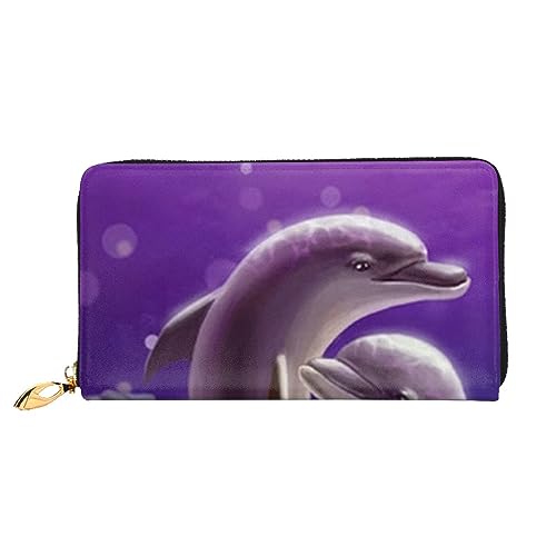 LAMAME Lobster and Crab Printed Leather Wallet with Zip Pocket Long Clutch Portable Travel Wallet, Süßer Delfin mit Meerestieren, Einheitsgröße von LAMAME