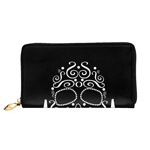 LAMAME Lustige Schädel Gedruckt Leder Geldbörse mit Reißverschluss Tasche Lange Clutch Tragbare Reise Brieftasche, Lustiger Totenkopf, Einheitsgröße von LAMAME