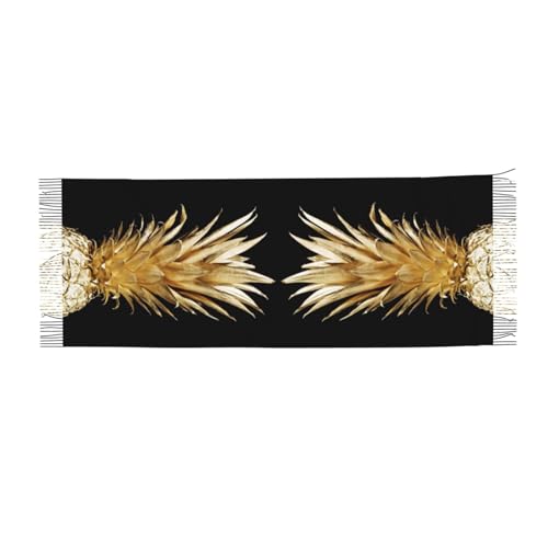 LAMAME Lustiger Schädel gedruckt Fransen Schal Kaschmir Sense Schal Großer Schal, Goldfarbene Ananas, One size von LAMAME