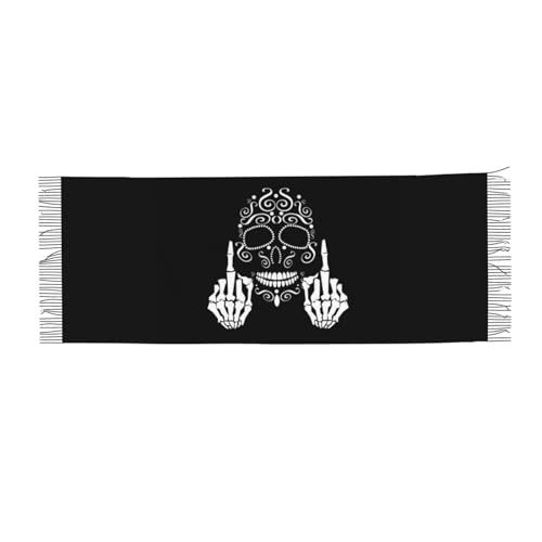 LAMAME Lustiger Schädel gedruckt Fransen Schal Kaschmir Sense Schal Großer Schal, Lustiger Totenkopf, One size von LAMAME