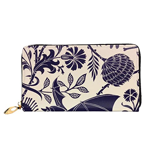 LAMAME Magic Blue Fox Bedruckte Ledergeldbörse mit Reißverschlusstasche Lange Clutch Tragbare Reisebrieftasche, Fledermausdruck, Einheitsgröße von LAMAME